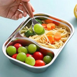 KHAY INOX 2 NGĂN ĂN DẶM CHO BÉ KÈM MUỖNG