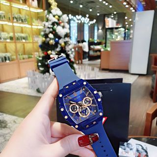 ĐỒNG HỒ NAM CAO CẤP GUET MẶT CHỮ NHẬT CHONOGRAP DÂY SILICONE XANH VÀ TRẮNG