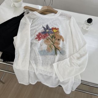 Áo tay dài trắng hình gấu chất cotton xược sẵn hàng sll