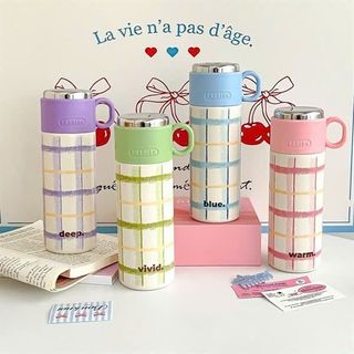 Bình Ly Giữ Nhiệt Inox Kèm Cốc Kẻ Caro 500ml (Thùng 60 Cái)
