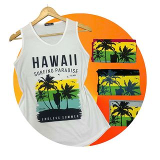 Áo thun ba lỗ nữ in chữ hawaii sẵn hàng sll