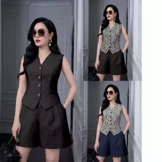 Set Bộ Nữ Ngắn ÁO GILE + QUẦN SHORT Nữ Tính Cực Đẹp Chất Vải Tây, Dày Dặn, Đứng form