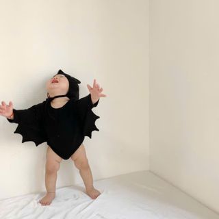 Bodysuit Halloween / Bộ quần áo (kèm mũ) hình chú dơi đáng yêu phong cách Hàn cho bé trai bé gái