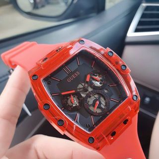 ĐỒNG HỒ NAM CAO CẤP GUET MẶT CN CHONOGRAP DÂY CAO SU ĐỎ FULLBOX