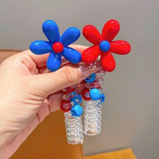 CỘT TÓC LÒ XO RUỘT GÀ HOA XANH ĐỎ