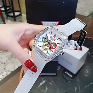 ĐỒNG HỒ NAM CAO CẤP GUET MẶT CHỮ NHẬT CHONOGRAP DÂY SILICONE XANH VÀ TRẮNG