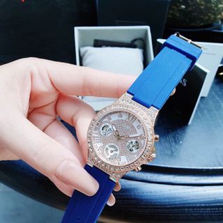 ĐỒNG HỒ NỮ CAO CẤP GUET MẶT CHONOGRAP TRÒN DÂY CAO SU XANH VÀ ĐEN