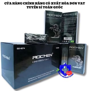 Bao cao su Rocmen đen Long Shock 4 in 1 kéo dài thời gian quan hệ (Hộp 12 cái)