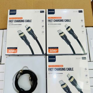 Cáp sạc nhanh Sendem T116 dây bện nylon đầu hợp kim kẽm PD30W chân IPhone