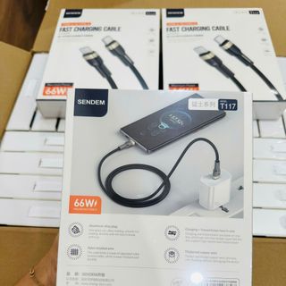 Cáp sạc siêu nhanh Sendem T117 dây bện nylon đầu hợp kim kẽm 66W chân C to C