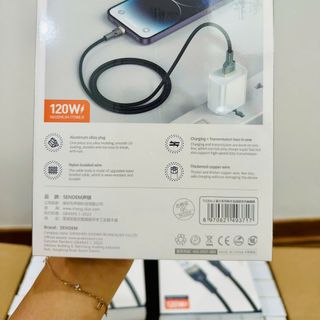 Cáp sạc siêu nhanh Sendem T115 dây bện nylon đầu hợp kim kẽm 120W chân IPhone