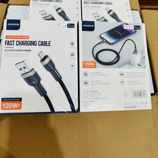 Cáp sạc siêu nhanh Sendem T115 dây bện nylon đầu hợp kim kẽm 120W chân IPhone