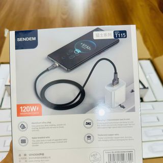 Cáp sạc siêu nhanh Sendem T115 dây bện nylon đầu hợp kim kẽm 120W chân TypeC