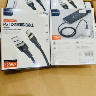 Cáp sạc siêu nhanh Sendem T115 dây bện nylon đầu hợp kim kẽm 120W chân TypeC