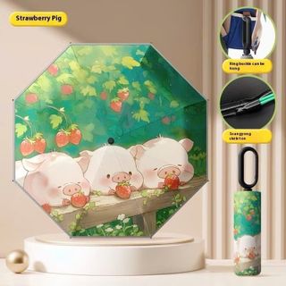 Ô Tự động cao cấp Hoạt Hình 16 Nan kép thiết kế Dải viền phản quang. tay cầm móc khoá tiện lợi