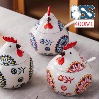 HỦ ĐỰNG MỠ, GIA VỊ HÌNH GÀ 400ML KÈM THÌA SỨ
