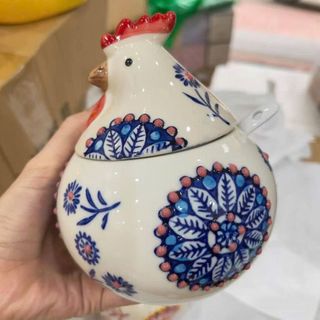 HỦ ĐỰNG MỠ, GIA VỊ HÌNH GÀ 400ML KÈM THÌA SỨ