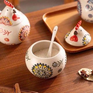 HỦ ĐỰNG MỠ, GIA VỊ HÌNH GÀ 400ML KÈM THÌA SỨ