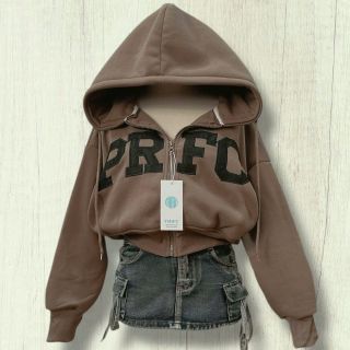Áo khoác nữ lửng PRFC vải nỉ dày mịn nón rộng