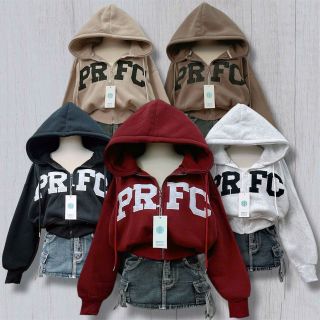Áo khoác nữ lửng PRFC vải nỉ dày mịn nón rộng