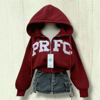 Áo khoác nữ lửng PRFC vải nỉ dày mịn nón rộng