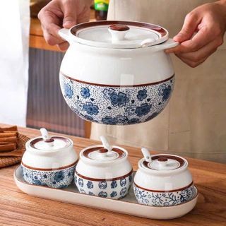 HỦ ĐỰNG DẦU MỠ HỌA TIẾT KÈM MUỖNG 1400ML