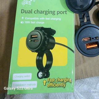 Sac điện thoại trên xe máy- 2 cổng usb + typec kiểu 2