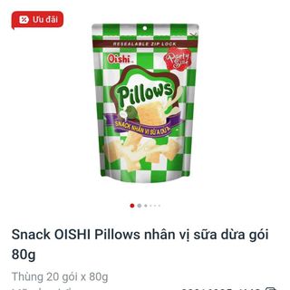 Snack Oishi Pillows nhân vị sữa dừa gói 80g