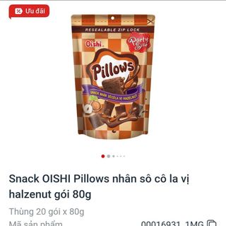 Snack Oishi Pillows nhân sô cô la vị halzenut gói 80g
