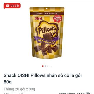 Snack Oishi Pillows nhân sô cô la gói 80g