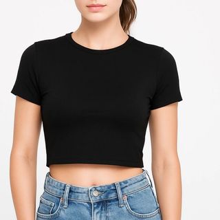 Áo Croptop Nữ CS311 cổ tròn tay ngắn cao cấp, thun co giãn 4 chiều, vải đẹp dày, thoáng mát.