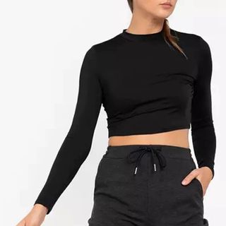 Áo Croptop Nữ CS411 cổ tròn tay dài cao cấp, thun co giãn 4 chiều, vải đẹp dày, thoáng mát.