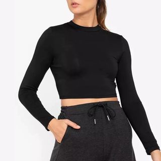 Áo Croptop Nữ CS411 cổ tròn tay dài cao cấp, thun co giãn 4 chiều, vải đẹp dày, thoáng mát.