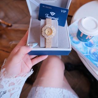 ĐỒNG HỒ NỮ CHÍNH HÃNG FUNMEI CHOPA ĐÍNH PHA LÊ CN XẾP HOA FULLBOX