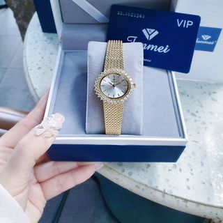 ĐỒNG HỒ NỮ CHÍNH HÃNG FUNMEI F2140 MẶT OVAN VIỀN ĐÁ DÂY LƯỚI FULLBOX TEM