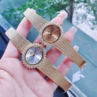 ĐỒNG HỒ NỮ CHÍNH HÃNG FUNMEI F2140 MẶT OVAN VIỀN ĐÁ DÂY LƯỚI FULLBOX TEM