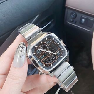ĐỒNG HỒ NAM CAO CẤP POSSIL MẶT VUÔNG HAI HIỂN THỊ FULLBOX BẠC