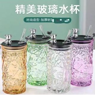 Cốc Thủy Tinh Có Ống Hút Nắp Đậy Gấu 400ml ( THÙNG 80C )