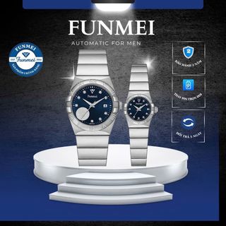 ĐỒNG HỒ CHÍNH HÃNG FUNMEI COUPLE FIV DÂY THÉP BẠC FULLBOX TEM