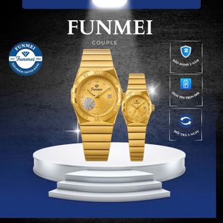 ĐỒNG HỒ CHÍNH HÃNG FUNMEI COUPLE FIV DÂY THÉP VÀNG VÀ DEMI FULLBOX TEM