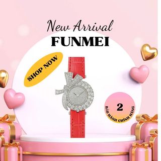 SET ĐỒNG HỒ NỮ CHÍNH HÃNG FUNMEI F1400 DÂY DA MẶT NƠ ĐÁ FULLBOX TEM HÃNG