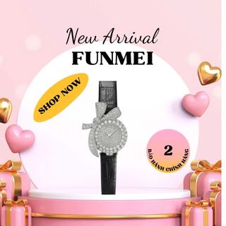 SET ĐỒNG HỒ NỮ CHÍNH HÃNG FUNMEI F1400 DÂY DA MẶT NƠ ĐÁ FULLBOX TEM HÃNG