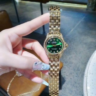 ĐỒNG HỒ NỮ THỜI TRANG RÔLET MẶT TRÒN VIỀN HỘT DÂY VÀNG XI