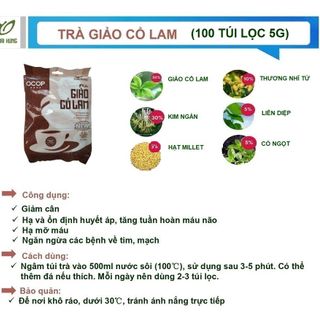 Trà Giảo cổ lam THÁI HƯNG Bịch 100 túi lọc 5g Giảm cân, hạ mỡ máu, hạ đường huyết, ổn định tim mạch