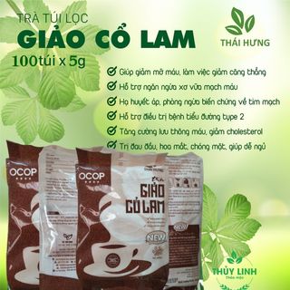 Trà Giảo cổ lam THÁI HƯNG Bịch 100 túi lọc 5g Giảm cân, hạ mỡ máu, hạ đường huyết, ổn định tim mạch
