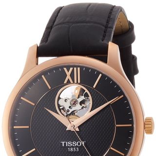 ĐỒNG HỒ NAM SIÊU CẤP TIXOT DÂY DA KÍNH SAPHIRE LỘ MÁY AUTOMATIC MẶT ĐEN VIỀN ĐỒNG