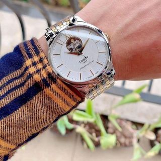 ĐỒNG HỒ NAM SIÊU CẤP TIXOT DÂY THÉP KÍNH SAPHIRE LỘ MÁY AUTOMATIC MÀU BẠC