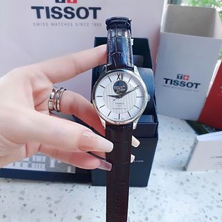 ĐỒNG HỒ NAM SIÊU CẤP TIXOT DÂY DA KÍNH SAPHIRE LỘ MÁY AUTOMATIC MẶT TRẮNG VIỀN BẠC