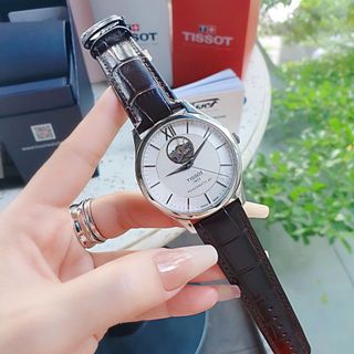 ĐỒNG HỒ NAM SIÊU CẤP TIXOT DÂY DA KÍNH SAPHIRE LỘ MÁY AUTOMATIC MẶT TRẮNG VIỀN BẠC