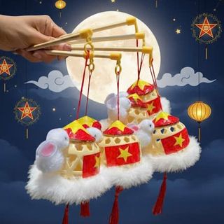 Đèn Trung Thu Rọ Nhựa – Mẫu Thỏ Kèm Nón Lá, Ngôi Sao